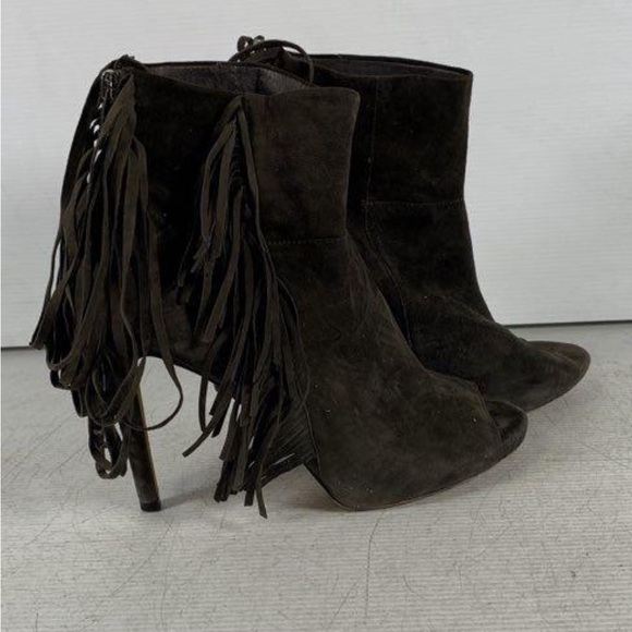 Vince Camuto Dark Brown Fringe Stiletto Heeled Ankle Boots Size 10 - Picture 1 of 6